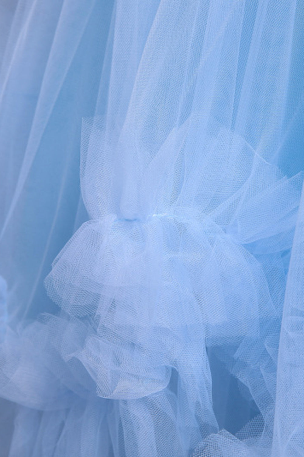 Robes de filles bleues perlées de tulle avec appliques