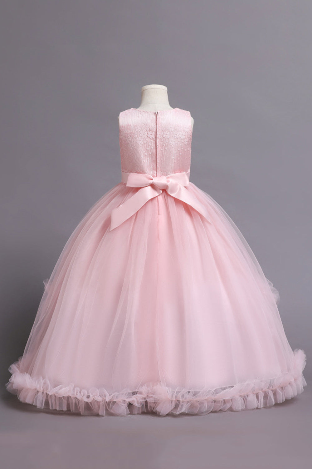 Robes de filles bleues perlées de tulle avec appliques