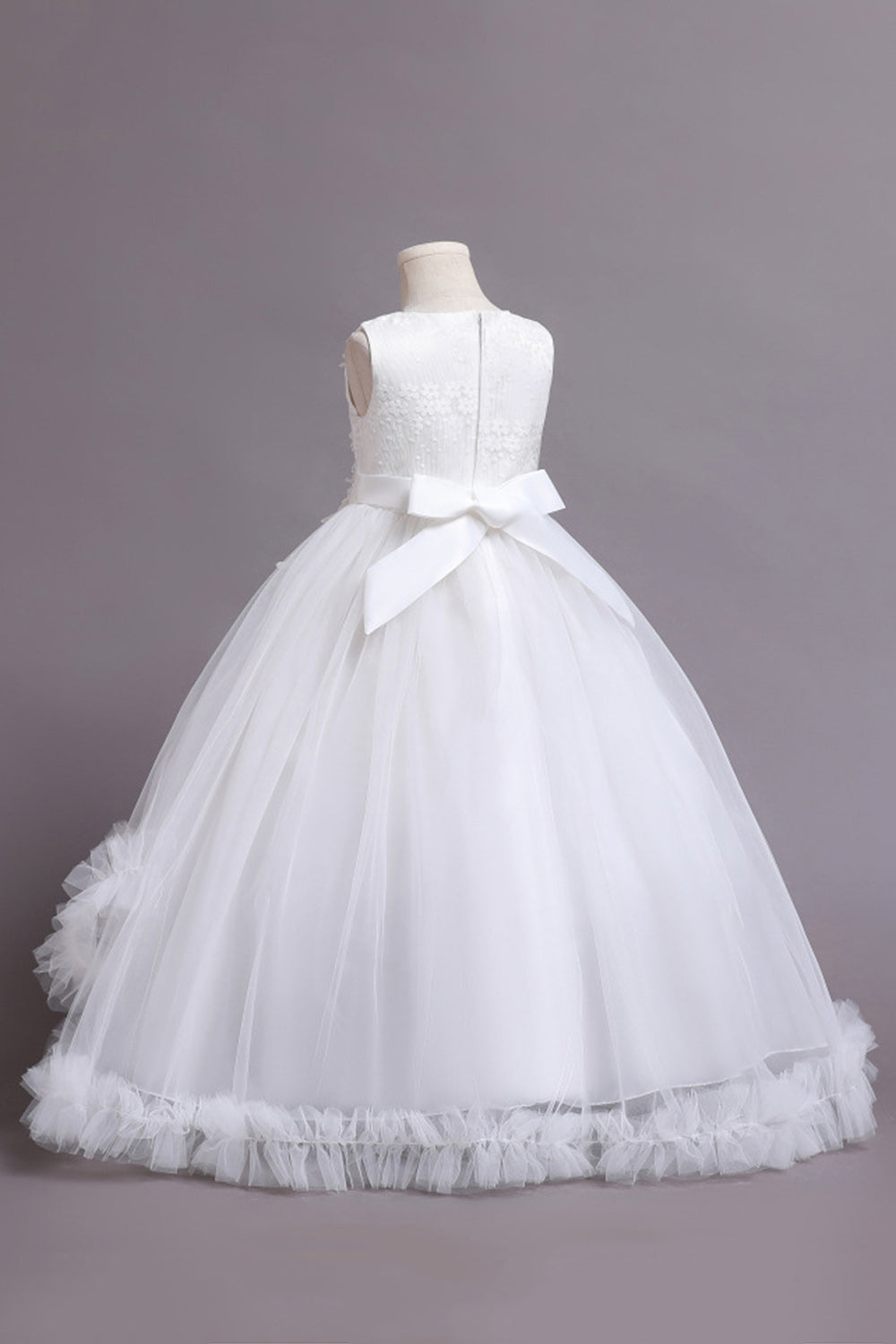 Robes de filles bleues perlées de tulle avec appliques