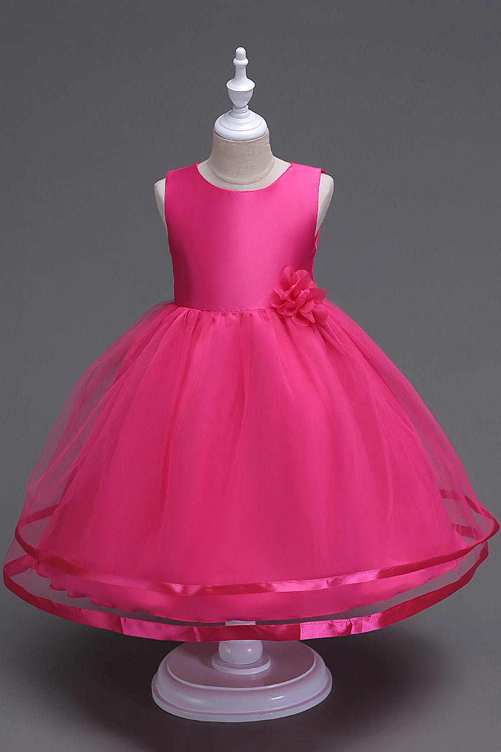 Col bateau Robe de fille blanche en tulle avec arc