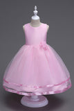Col bateau Robe de fille blanche en tulle avec arc