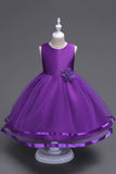 Col bateau Robe de fille blanche en tulle avec arc