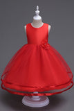 Col bateau Robe de fille blanche en tulle avec arc