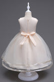 Col bateau Robe de fille blanche en tulle avec arc