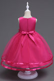 Col bateau Robe de fille blanche en tulle avec arc