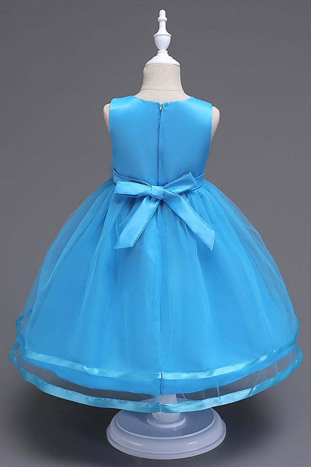 Col bateau Robe de fille blanche en tulle avec arc