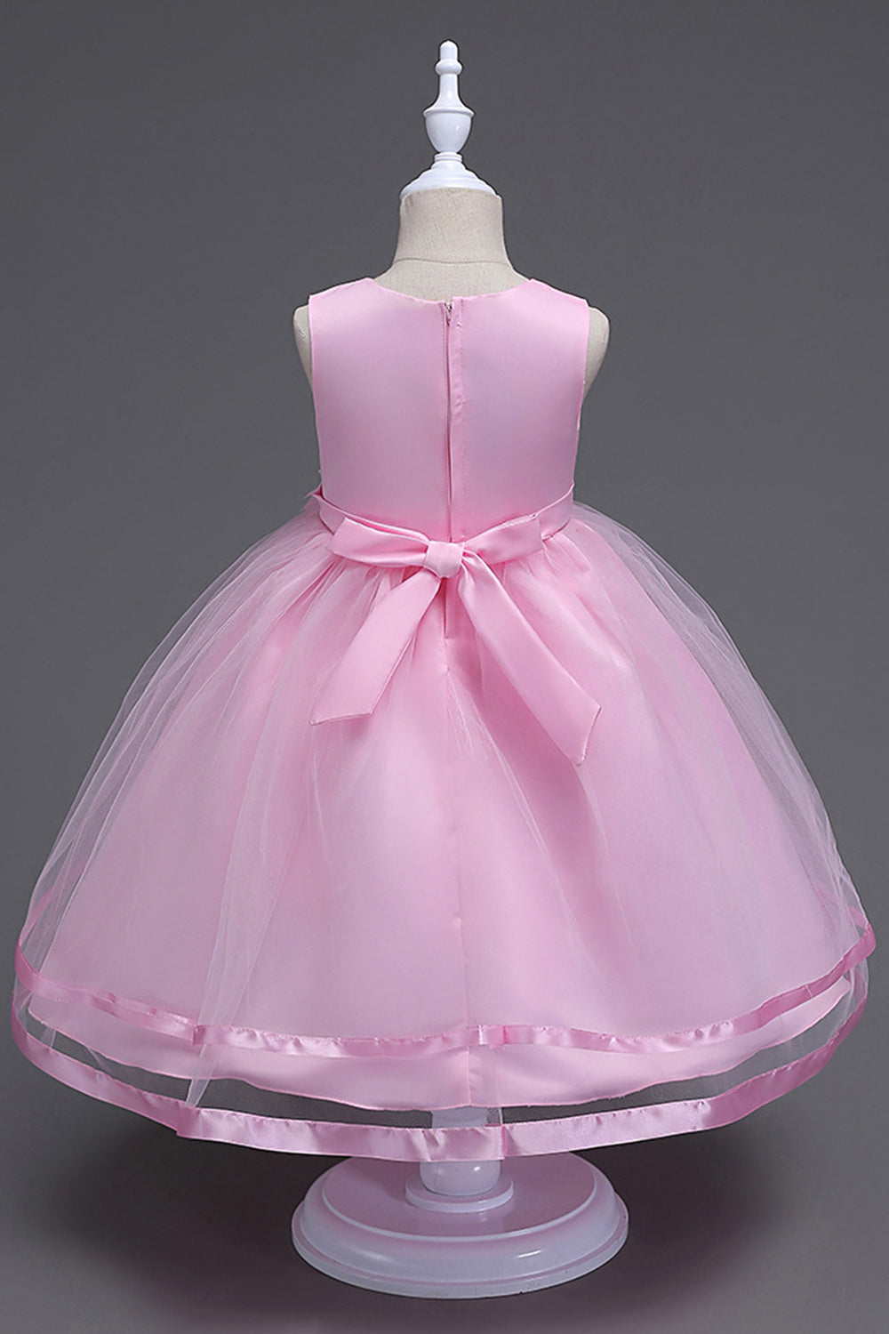 Col bateau Robe de fille blanche en tulle avec arc