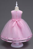 Col bateau Robe de fille blanche en tulle avec arc