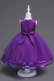 Col bateau Robe de fille blanche en tulle avec arc