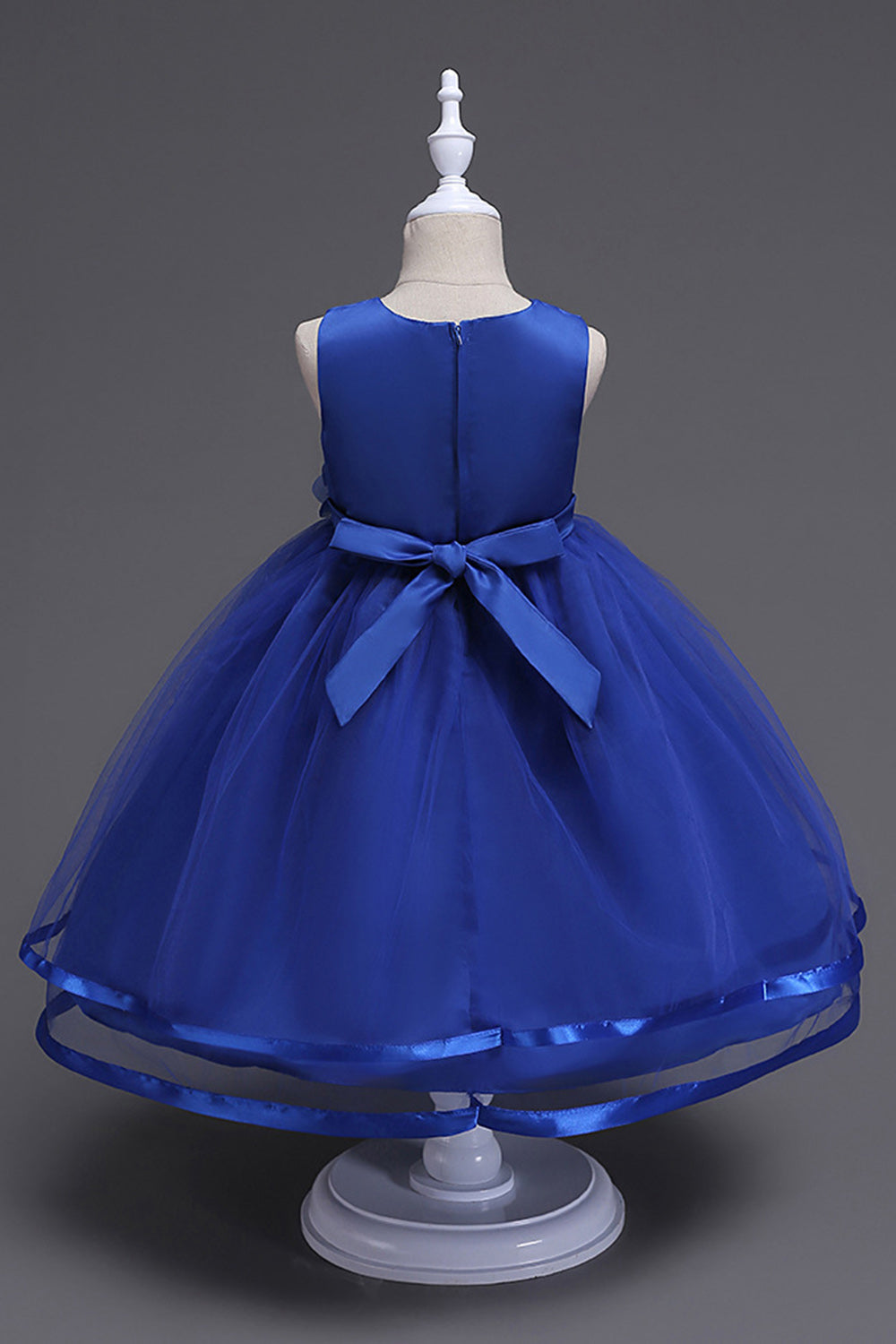 Col bateau Robe de fille blanche en tulle avec arc