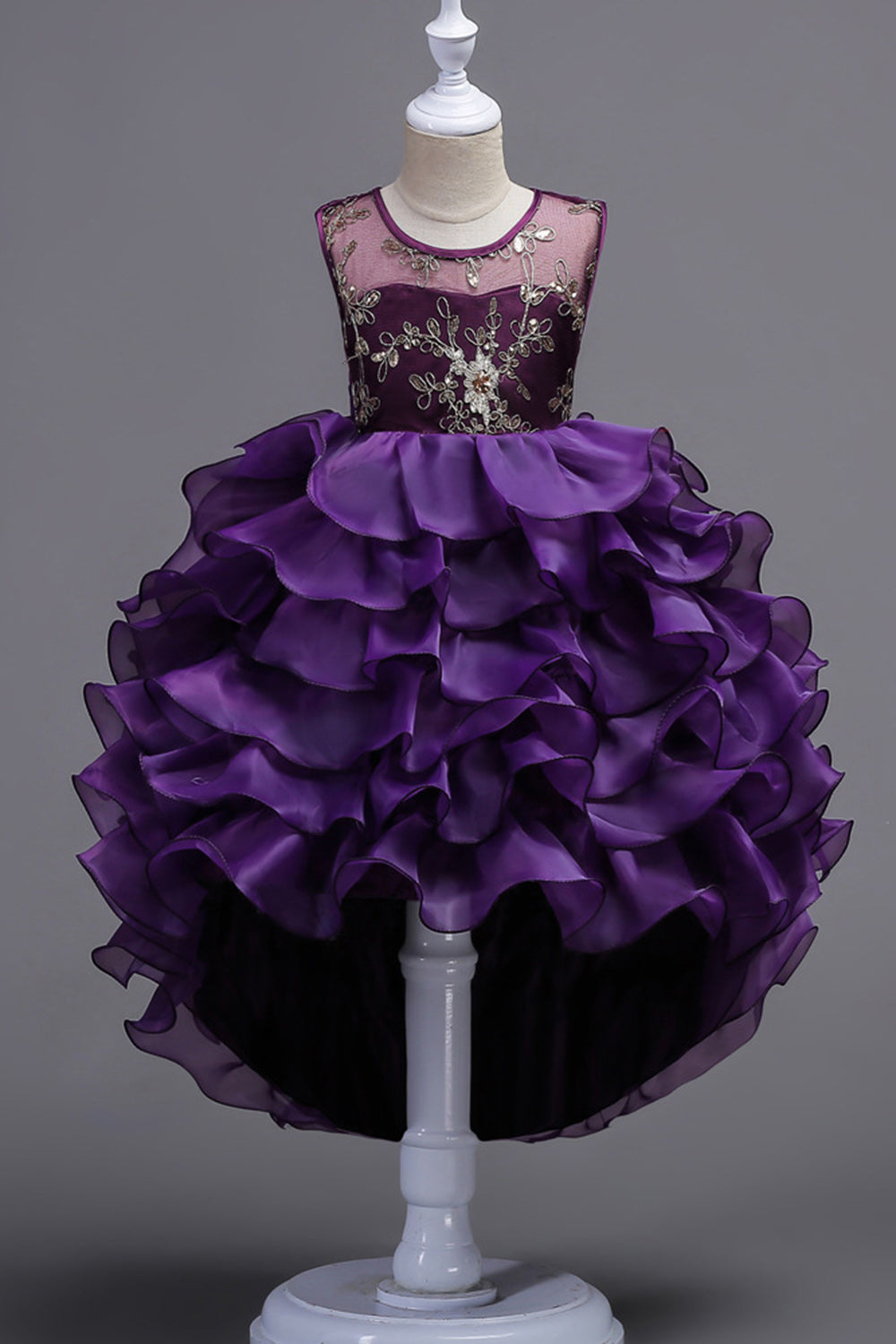 Haut Col rond Sans manches Sans manches Robes de soirée pour filles violettes