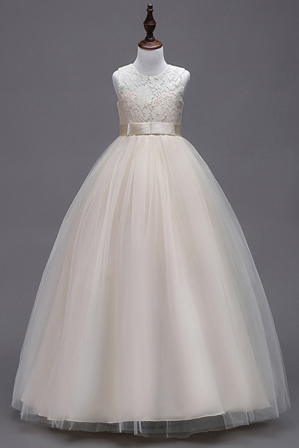 A-ligne Tulle Blanc Filles Robes avec nœud