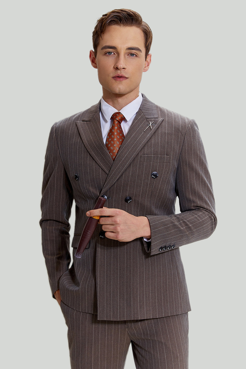 Coffee Pinstripe 3 pièces Costumes de bal pour hommes