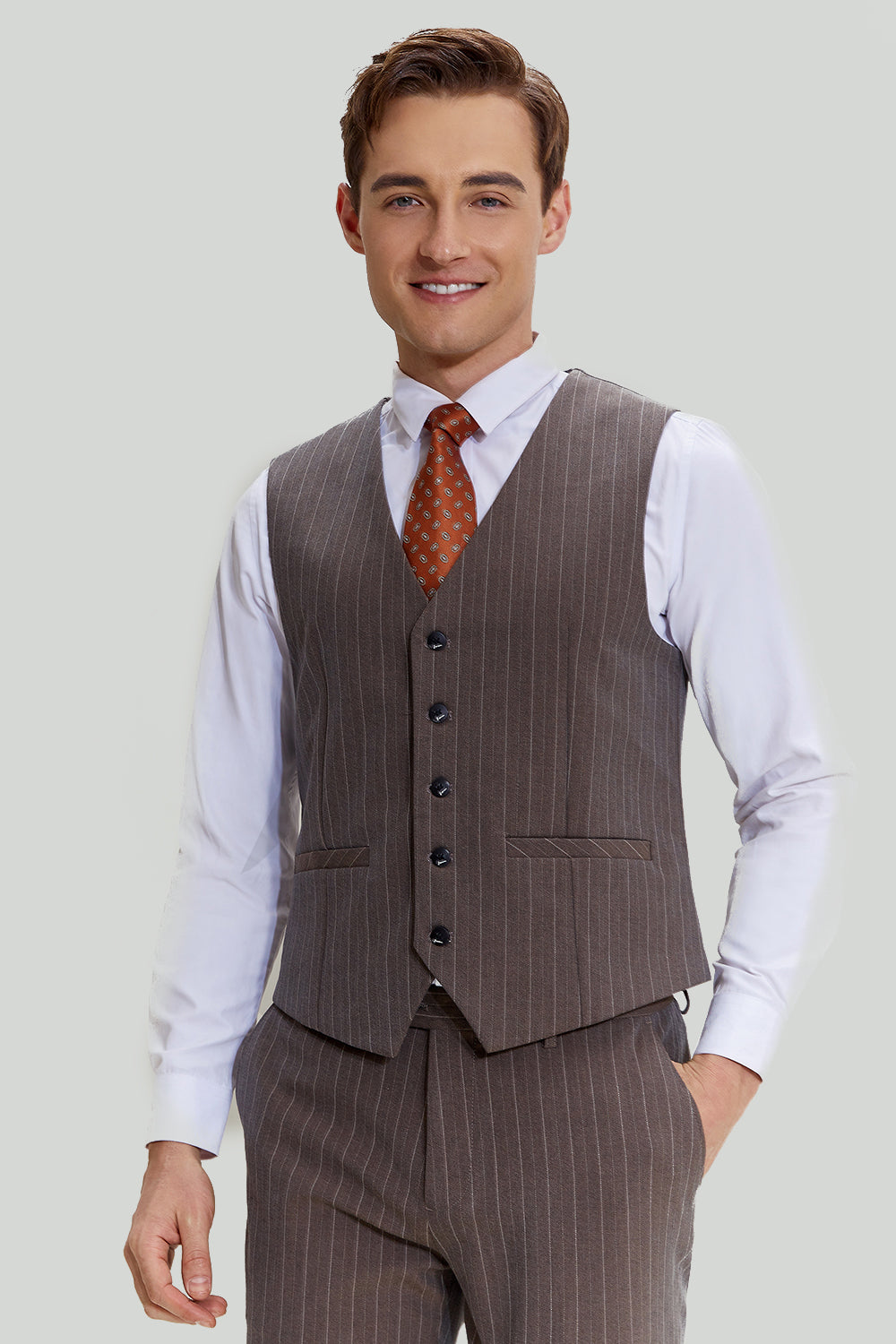 Coffee Pinstripe 3 pièces Costumes de bal pour hommes