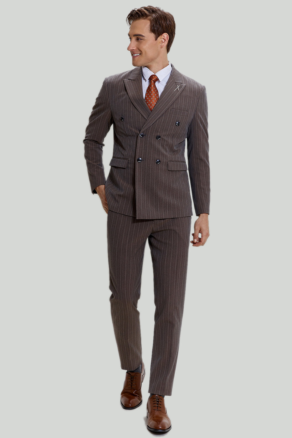Coffee Pinstripe 3 pièces Costumes de bal pour hommes