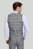 Gris Plaid Wide Peak Lapel 3 Pièces Unique Poitrine Costumes Hommes
