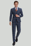 Gris Bleu Homme 3 Pièces Plaid Notched Lapel Prom Suits
