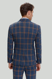 Gris Bleu Homme 3 Pièces Plaid Notched Lapel Prom Suits
