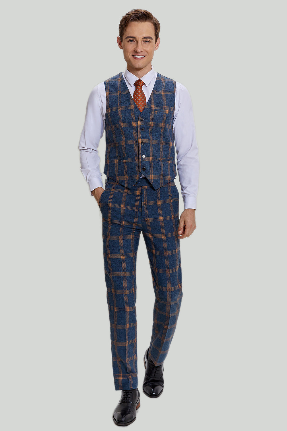 Gris Bleu Homme 3 Pièces Plaid Notched Lapel Prom Suits