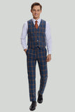 Gris Bleu Homme 3 Pièces Plaid Notched Lapel Prom Suits