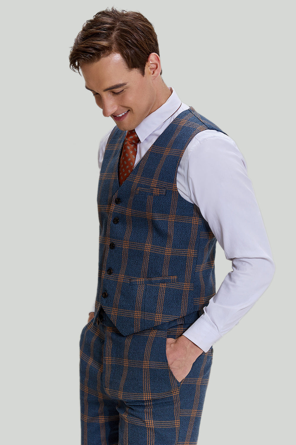 Gris Bleu Homme 3 Pièces Plaid Notched Lapel Prom Suits