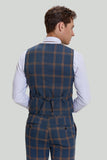 Gris Bleu Homme 3 Pièces Plaid Notched Lapel Prom Suits