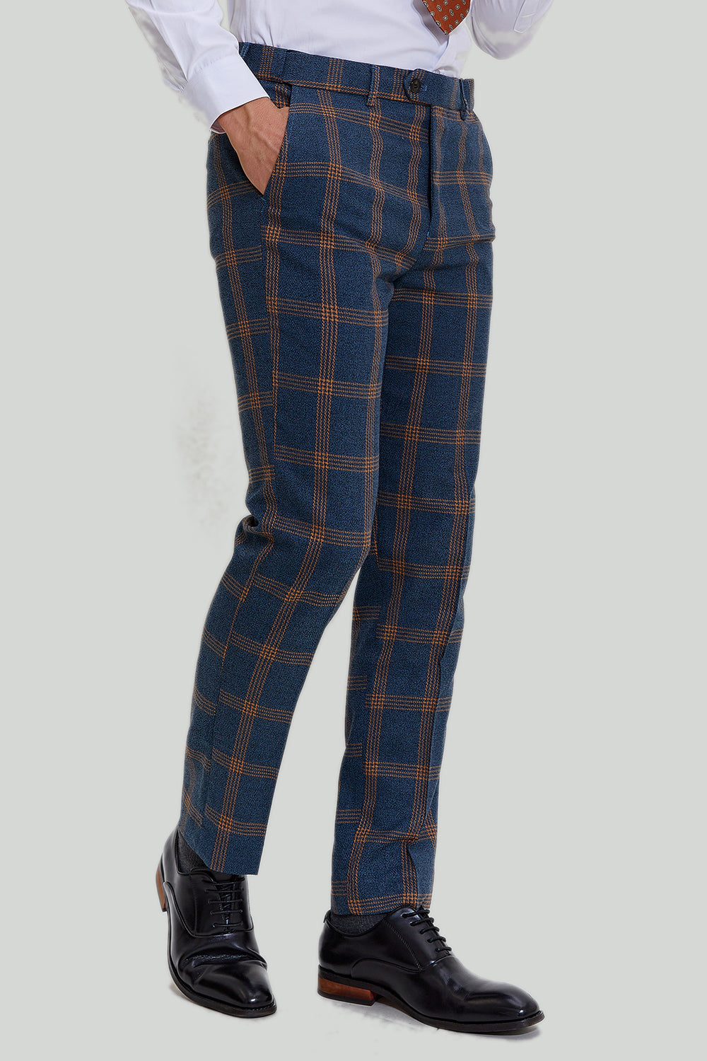 Gris Bleu Homme 3 Pièces Plaid Notched Lapel Prom Suits
