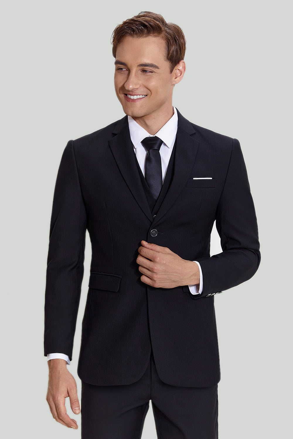 Costume trois pièces noir pour homme avec revers entaillé