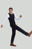 Costume trois pièces noir pour homme avec revers entaillé