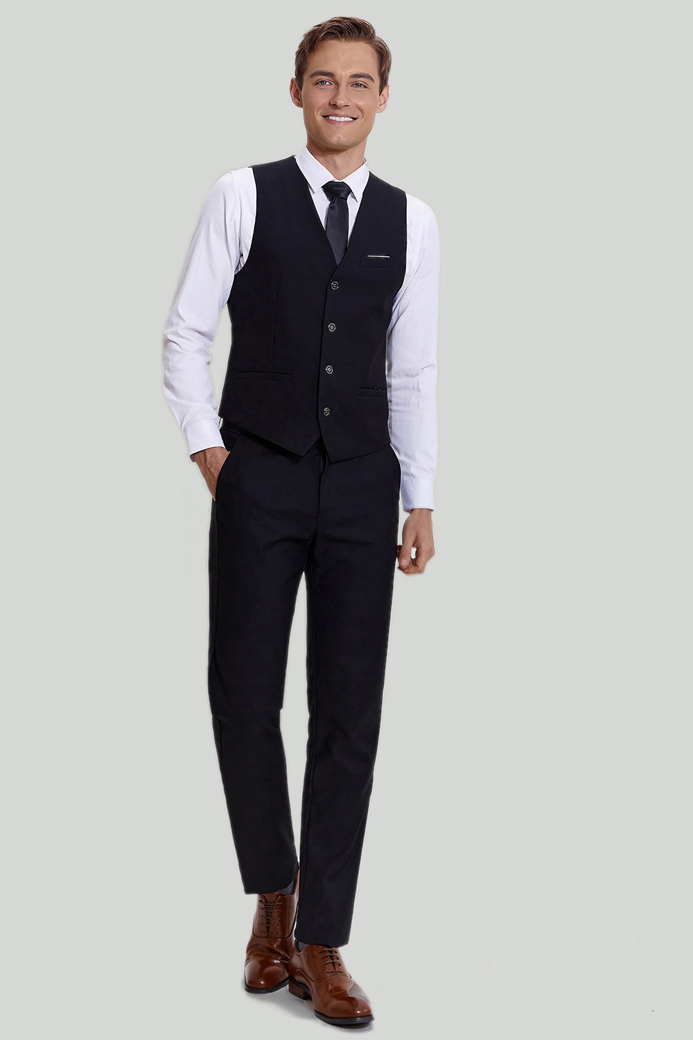 Costume trois pièces noir pour homme avec revers entaillé