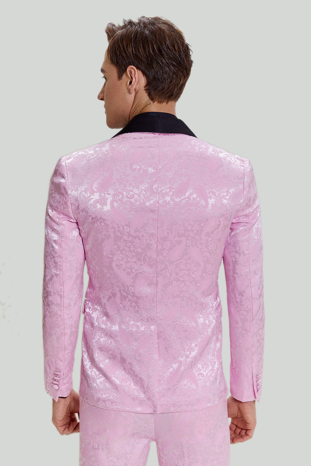 Rose Jacquard Satin Châle Lapel 3 Pièces Costumes de Bal Homme