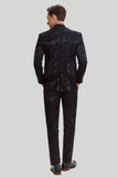Homme Noir 3 pièces Jacquard Veste Pantalon Costume