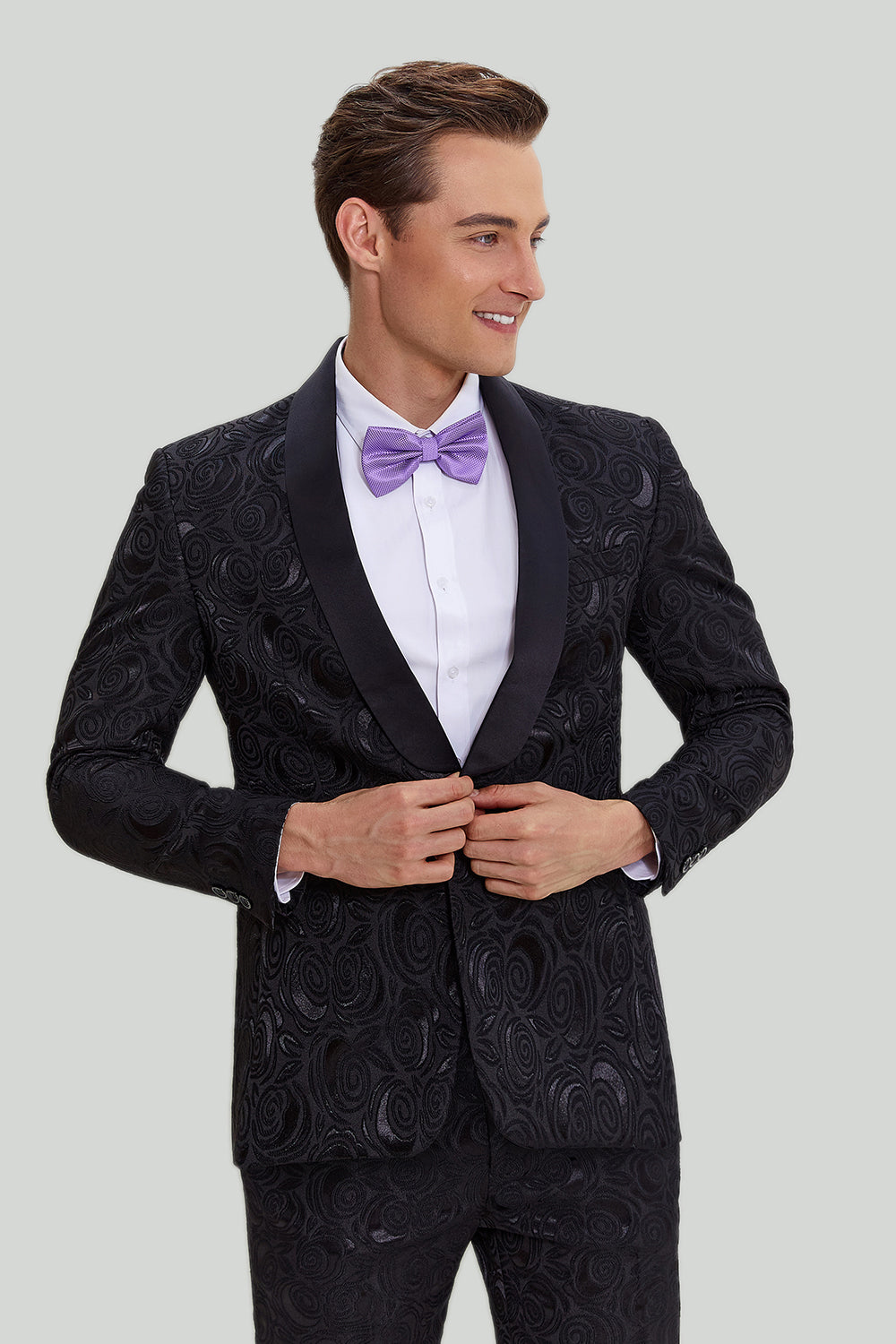 Homme Noir 2 pièces Jacquard Ensemble de costume à un bouton
