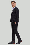 Homme Noir 2 pièces Jacquard Ensemble de costume à un bouton