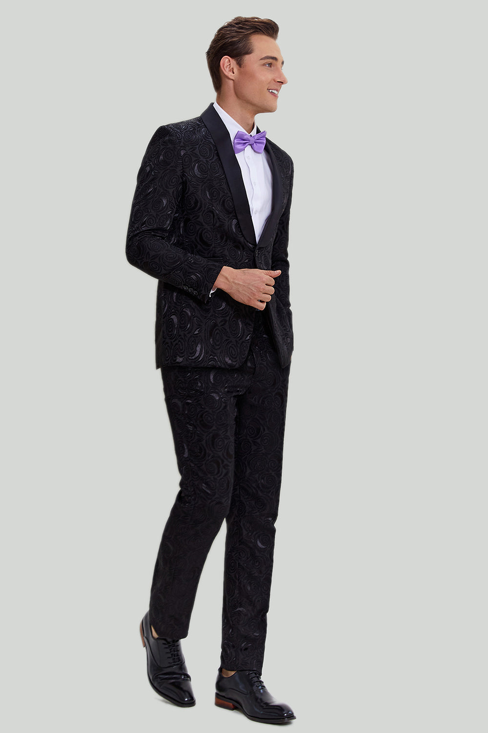 Homme Noir 2 pièces Jacquard Ensemble de costume à un bouton