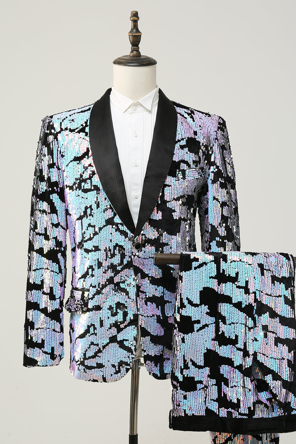 Paillettes violettes Homme Deux-Pièces Costume Châle Lapel Smoking à un bouton