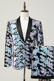 Paillettes violettes Homme Deux-Pièces Costume Châle Lapel Smoking à un bouton