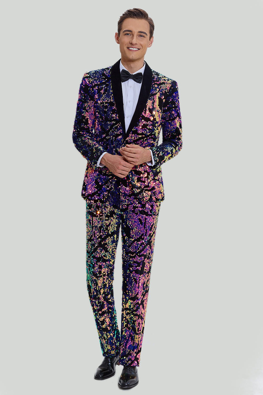 Paillettes violettes Homme Deux-Pièces Costume Châle Lapel Smoking à un bouton