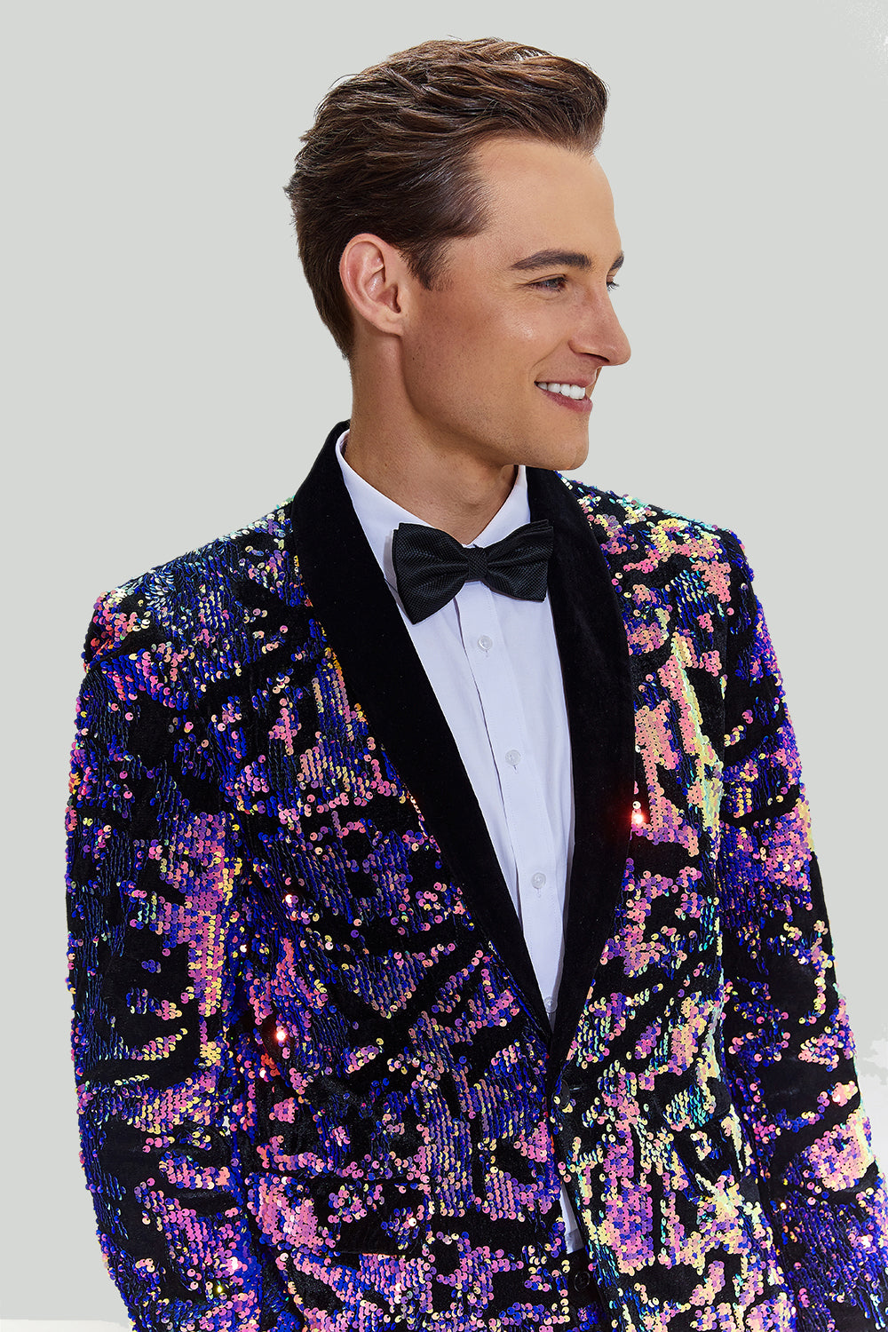 Paillettes violettes Homme Deux-Pièces Costume Châle Lapel Smoking à un bouton