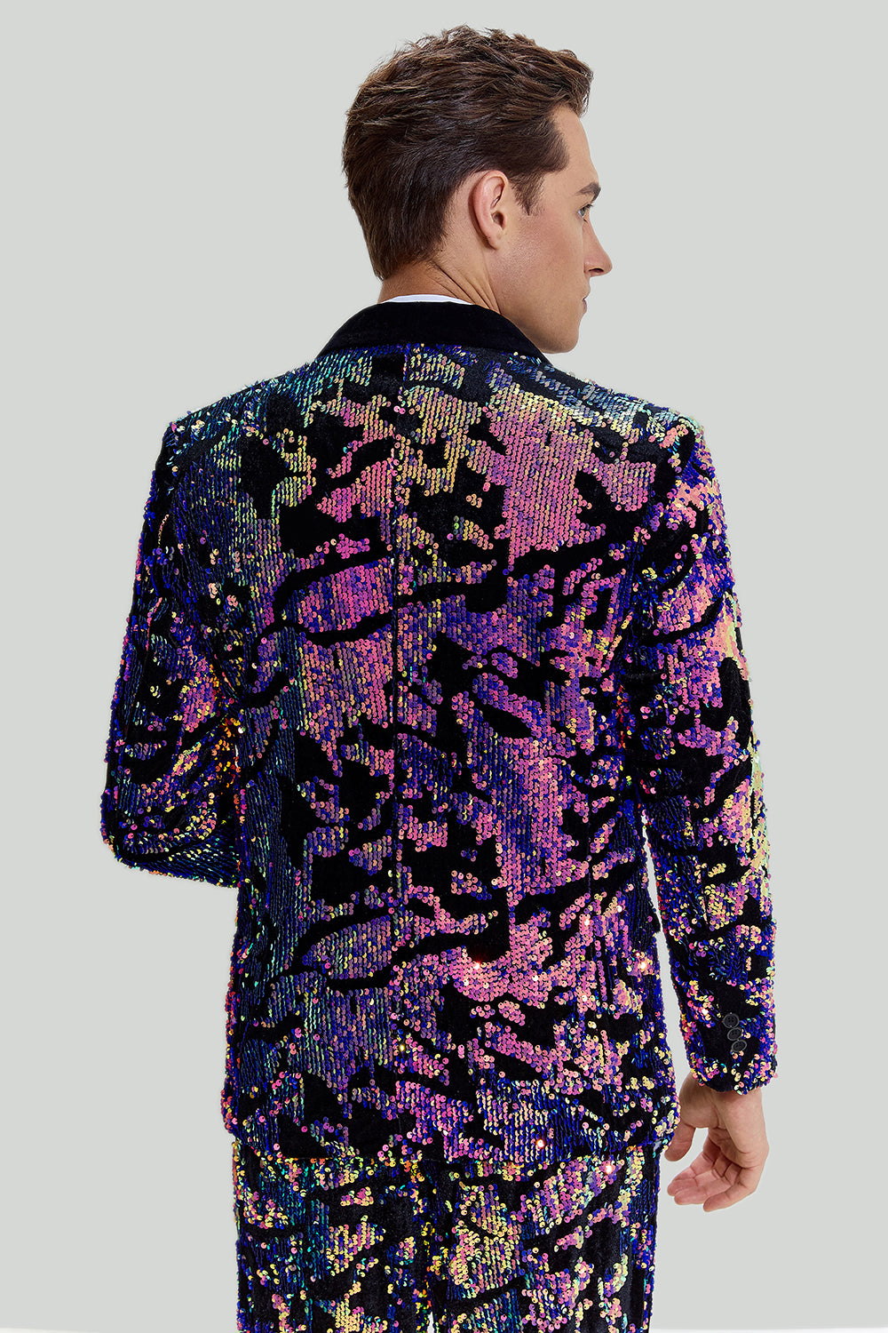 Paillettes violettes Homme Deux-Pièces Costume Châle Lapel Smoking à un bouton