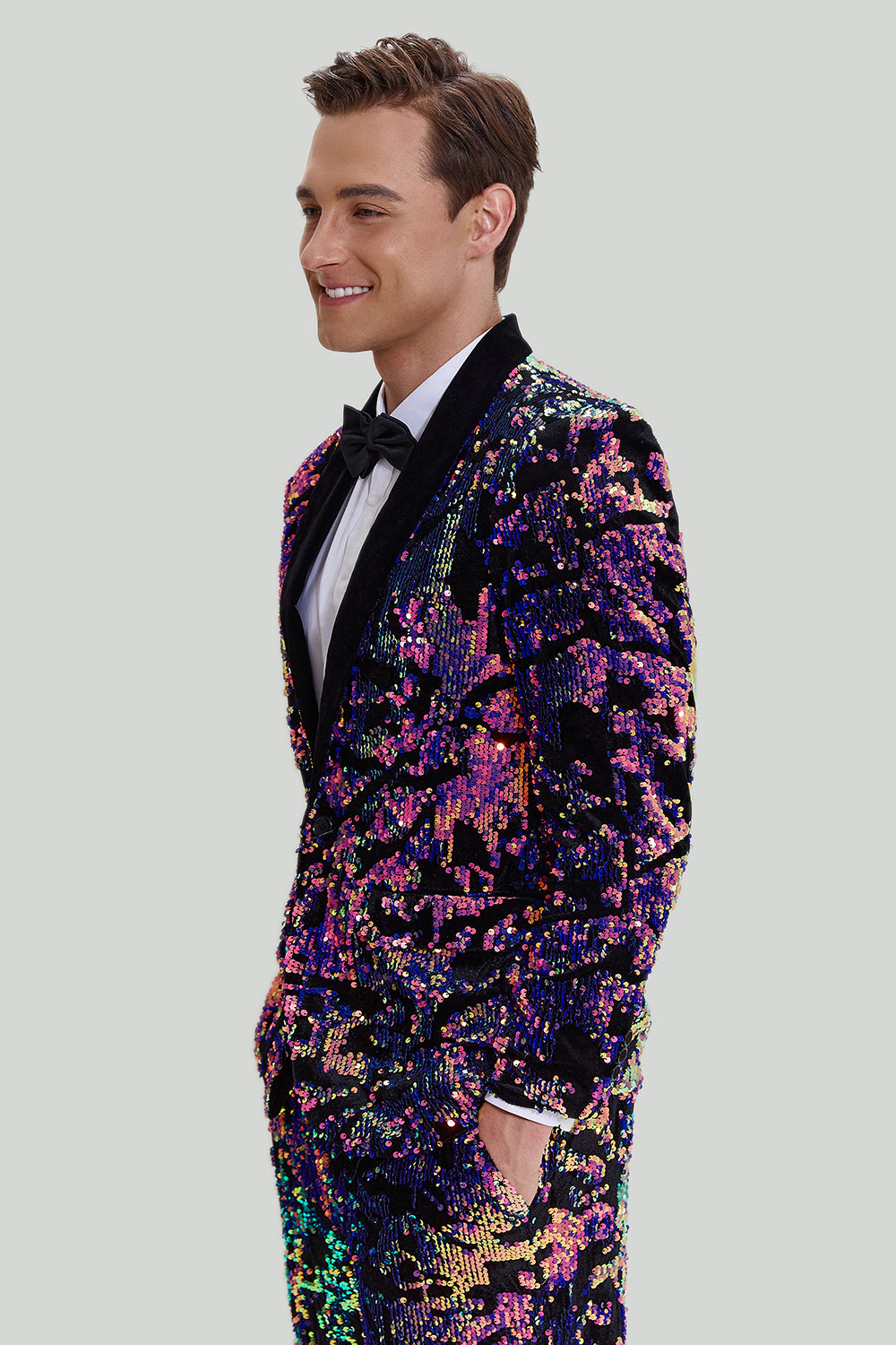 Paillettes violettes Homme Deux-Pièces Costume Châle Lapel Smoking à un bouton