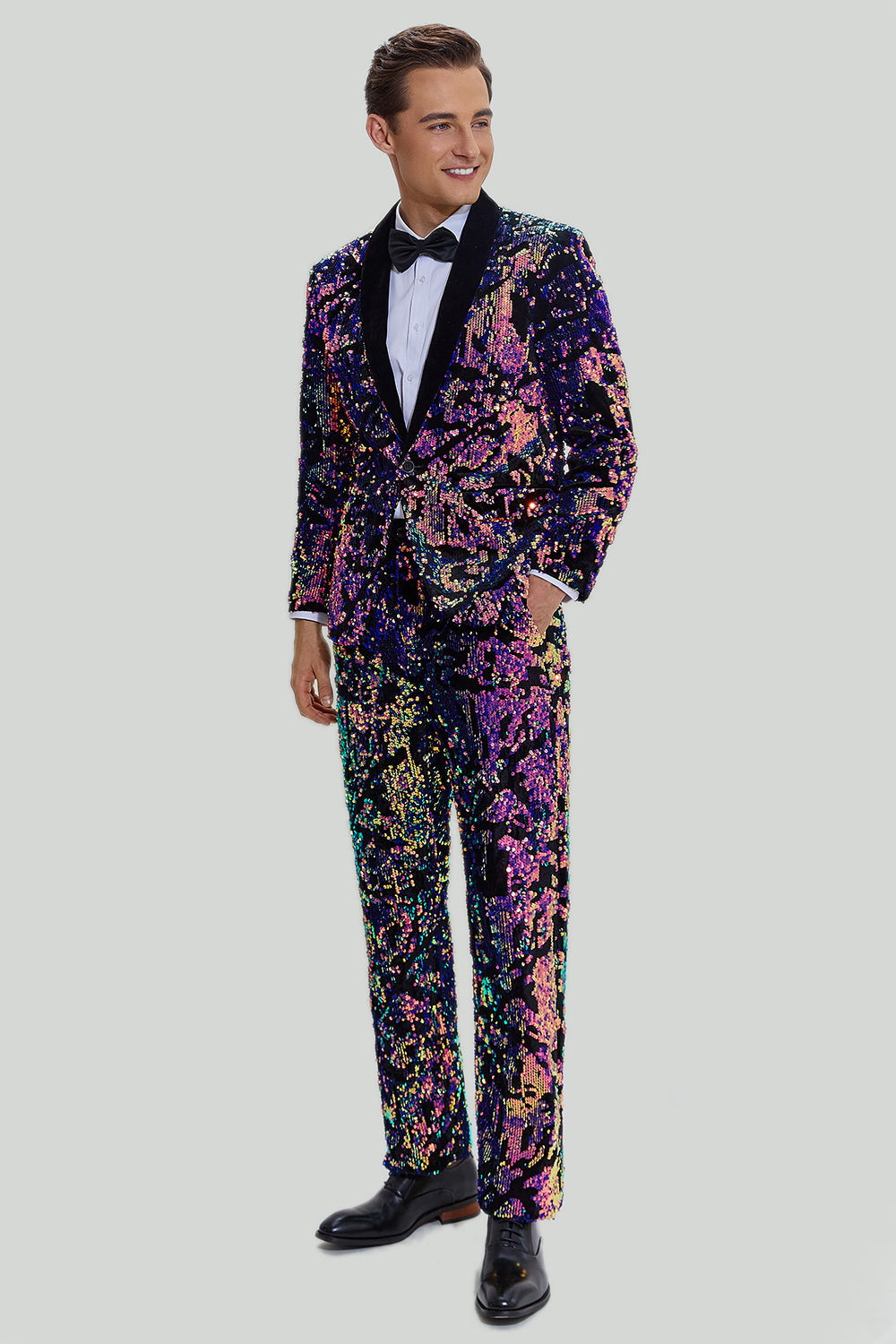 Paillettes violettes Homme Deux-Pièces Costume Châle Lapel Smoking à un bouton