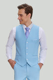 Bleu ciel 3 pièces Notched Lapel Costume Moderne Pour Homme