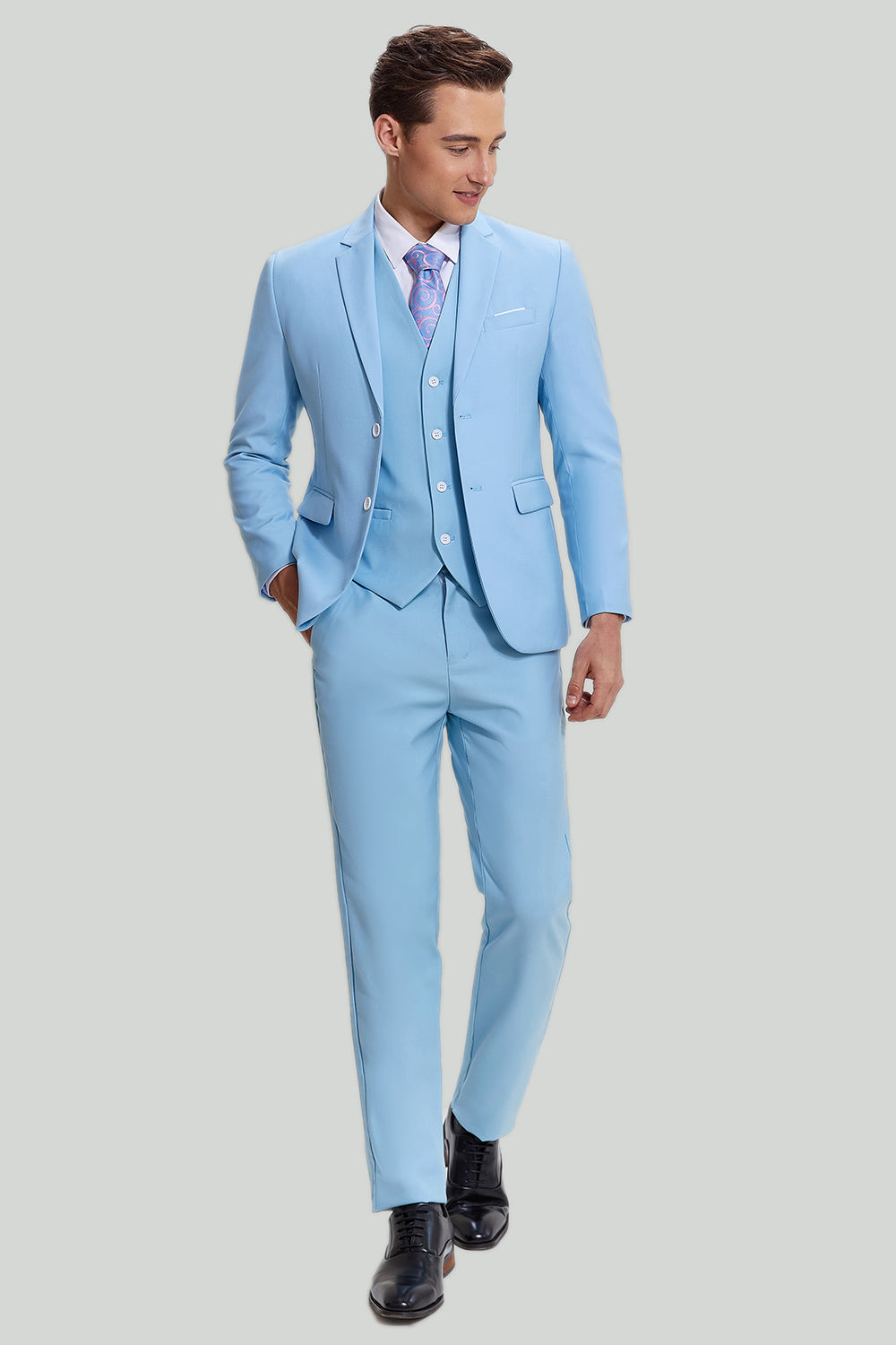 Bleu ciel 3 pièces Notched Lapel Costume Moderne Pour Homme