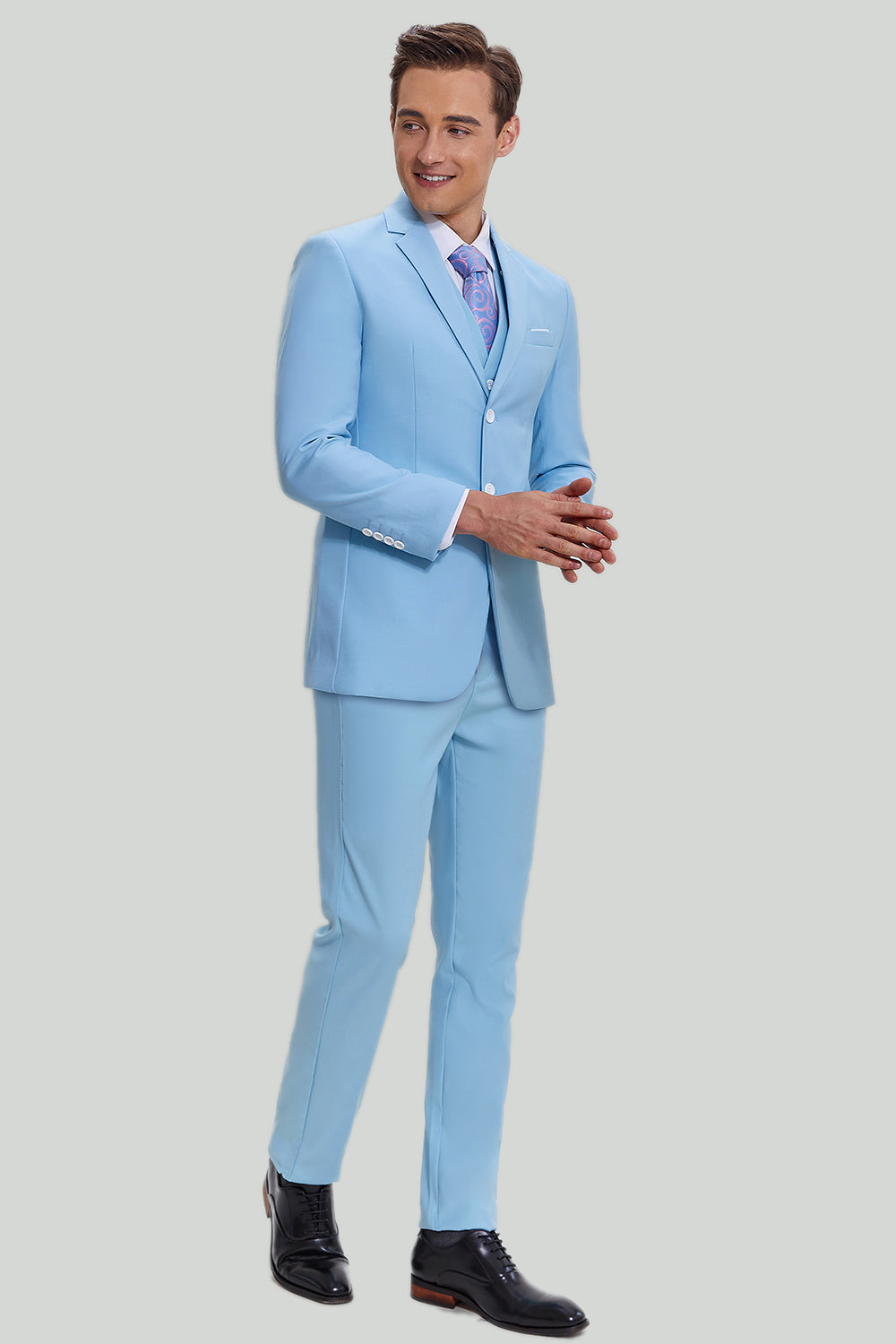 Bleu ciel 3 pièces Notched Lapel Costume Moderne Pour Homme
