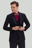 Costume à revers châle Coupe ajustée 3 pièces pour homme noir