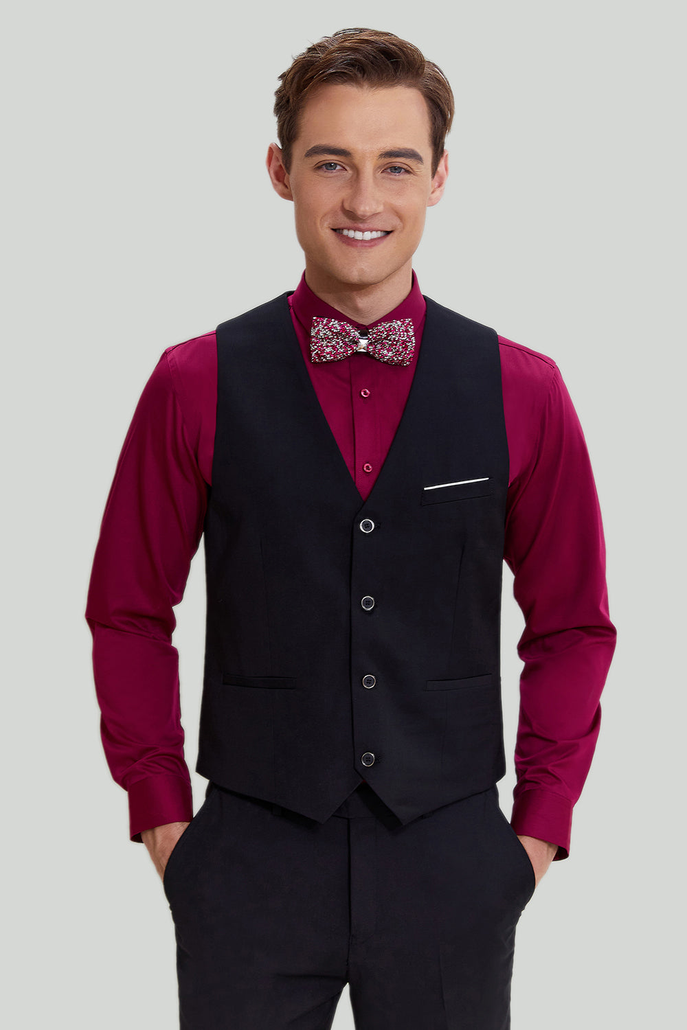 Costume à revers châle Coupe ajustée 3 pièces pour homme noir