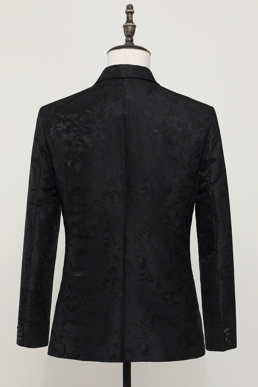 Noir Jacquard Satin Notched Lapel Blazer Homme