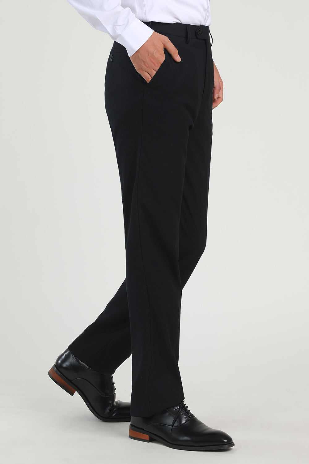 Noir High Waisted Suit Pantalon Hommes pour Mariage