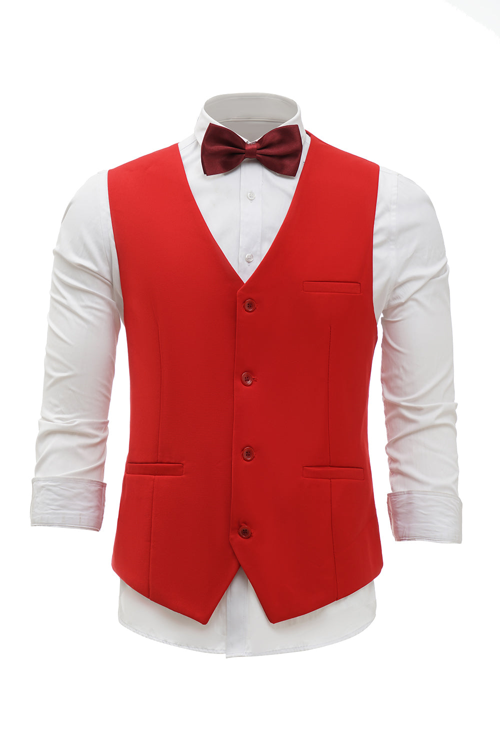Gilet de costume pour homme à revers châle à poitrine unique rouge